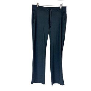 Athleta Pant women 10T Black Wide Leg Drawstring Casual Pull Up Shadow Stripe